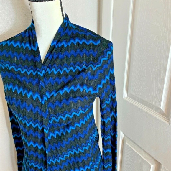 L'Agence Lagence Womens Sz S Open Front Cardigan Duster zigzag Blue Black Sweate - Picture 2 of 7